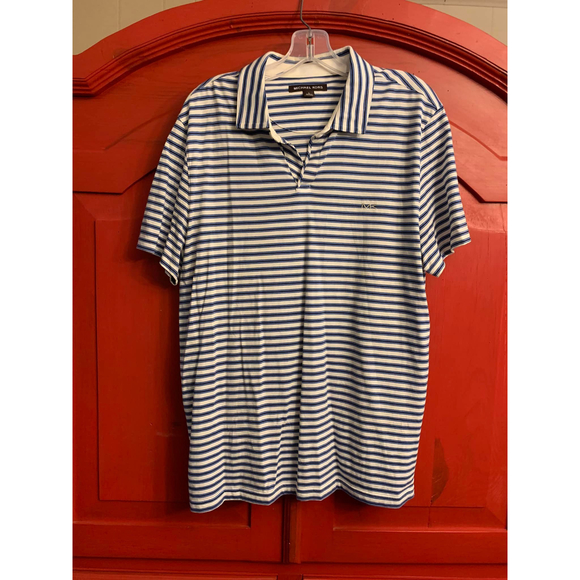 NWOT Michael Kors Gorgeous Blue Striped Polo Soft and cool 4 Summer Size L Large - Picture 1 of 2